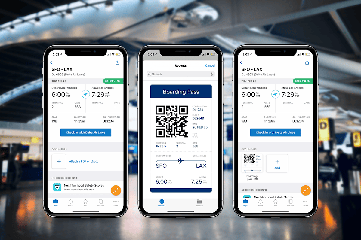 image of three smartphones open on the TripIt app