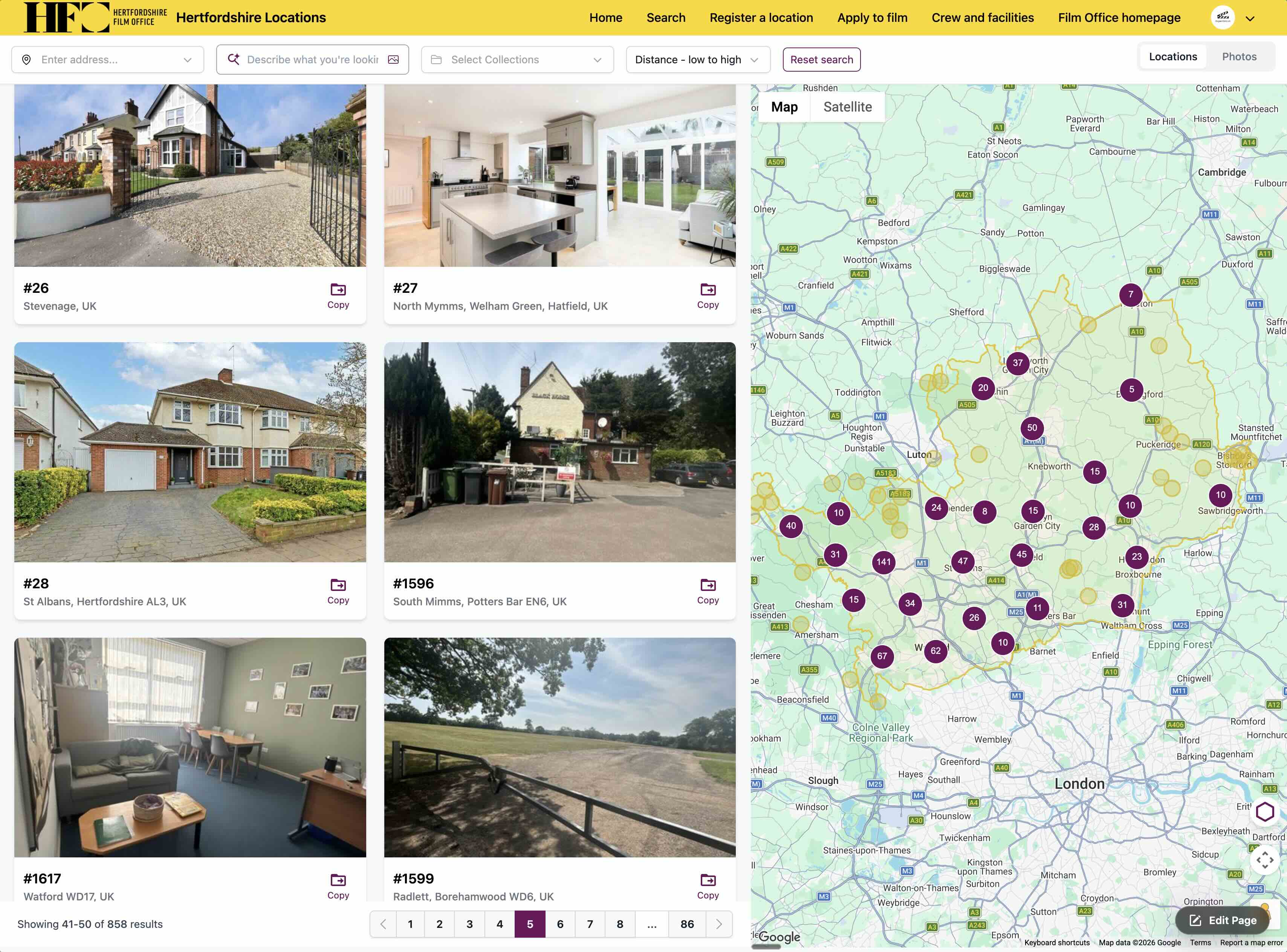 Hertfordshire Film Office's public showcase — six properties submitted by local residents, ready to be discovered by productions.