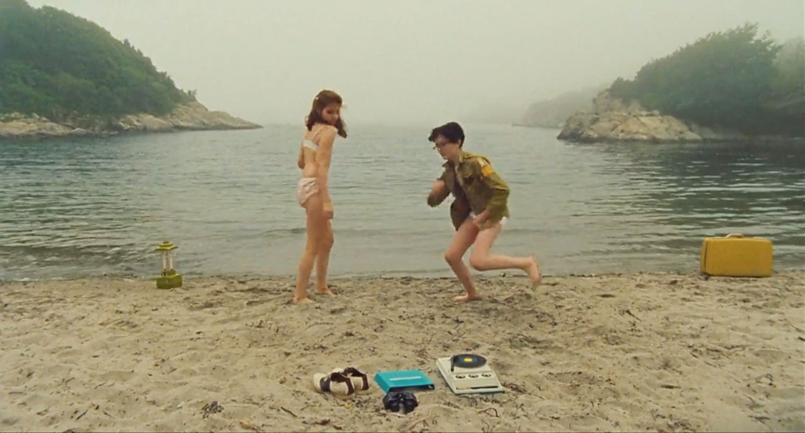 Film still showing a beach filming location from Moonrise Kingdom