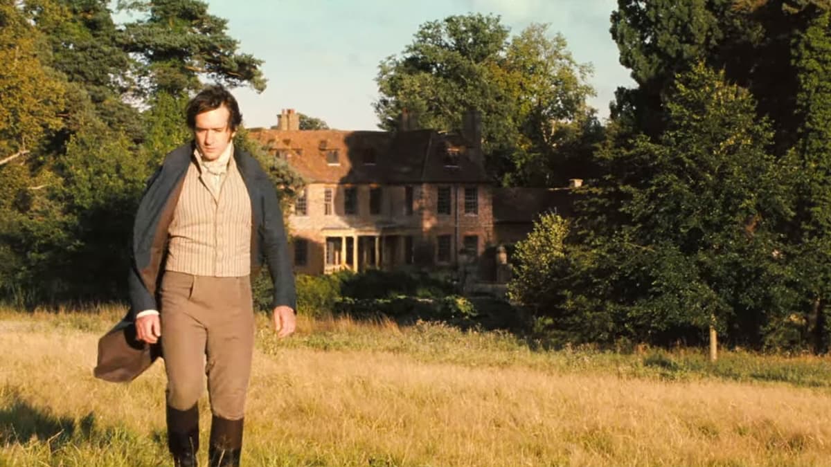 Pride and Prejudice (2005) – Mr Bennet walking through golden fields before Groombridge Place, the Longbourn filming location